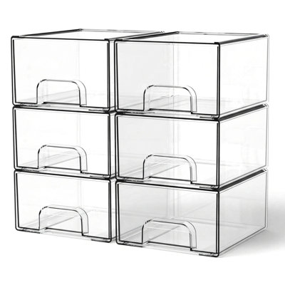 Clear Stackable Pull-Out Storage Drawers with Handles, 6-Piece Set