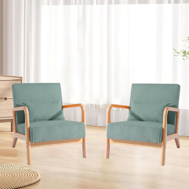 Jyrin 66Cm Wide Armchair, Dark Brown Wood, Light Blue Corduroy