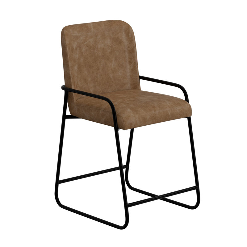 Chaise Suze, dossier arqué, Tabouret de comptoir (siège d'une hauteur de 24 p, Brun cognac