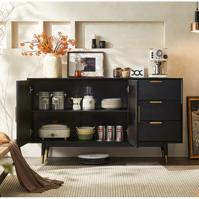 Wabi-sabi Style Solid Wood & Rattan Sideboard