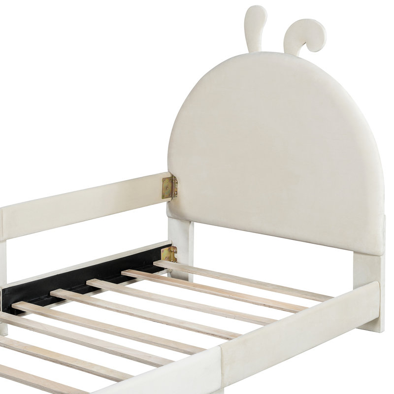 Upholstered Daybed With Rabbit Ear Shaped Headboard, Beige