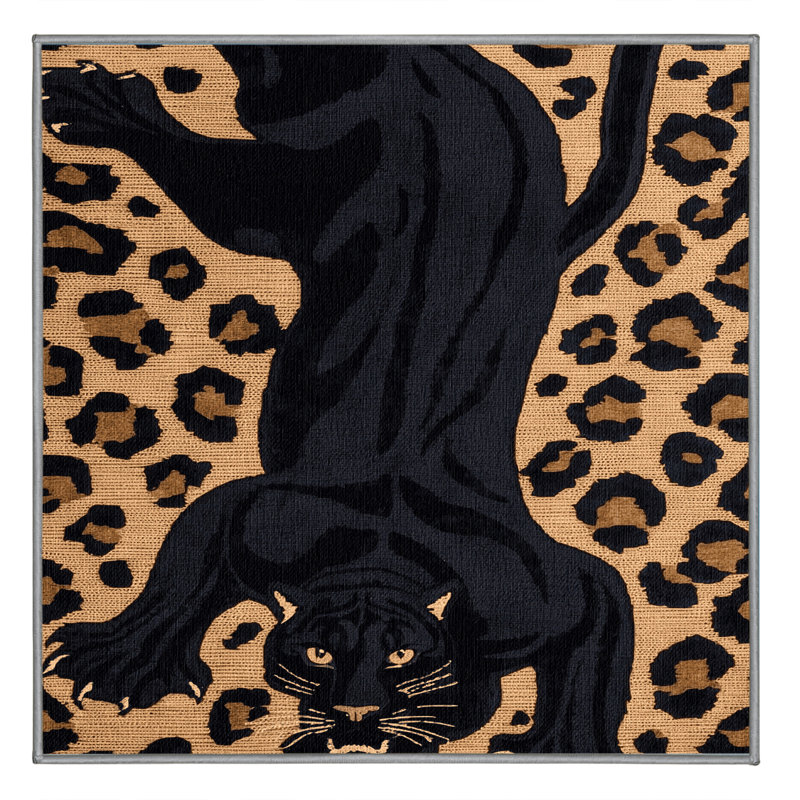  Tapis lavable noir léopard à gros chats, Carré 3 pi