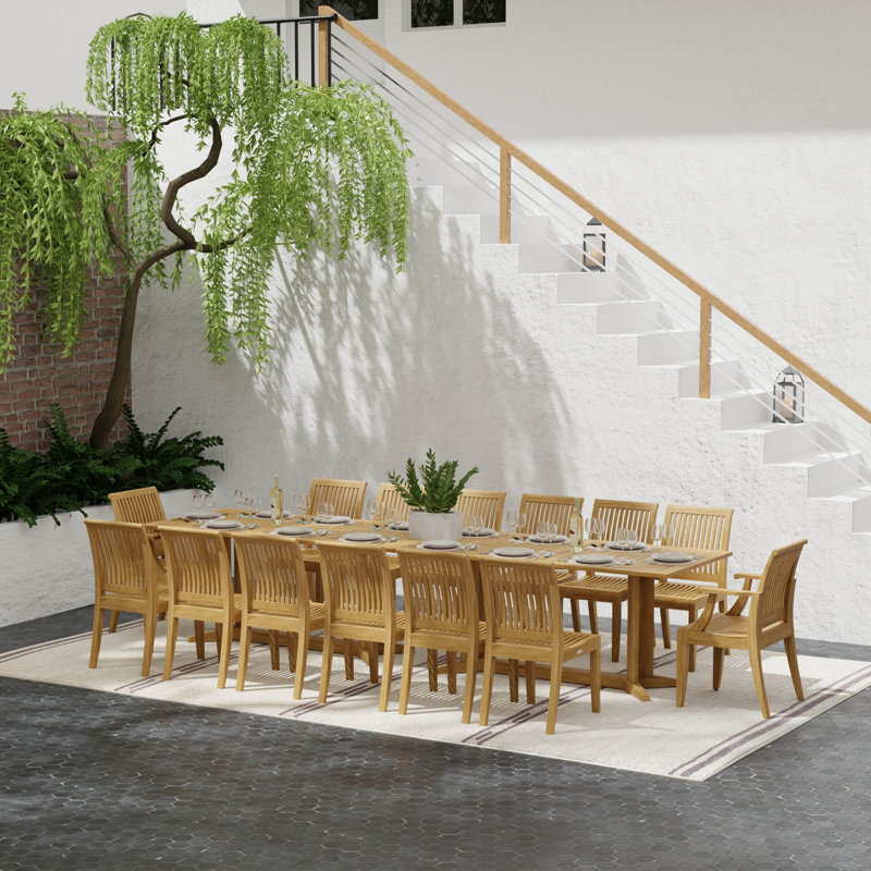 14 - Person Teak Wood Patio Dining Set with Rectangular Table