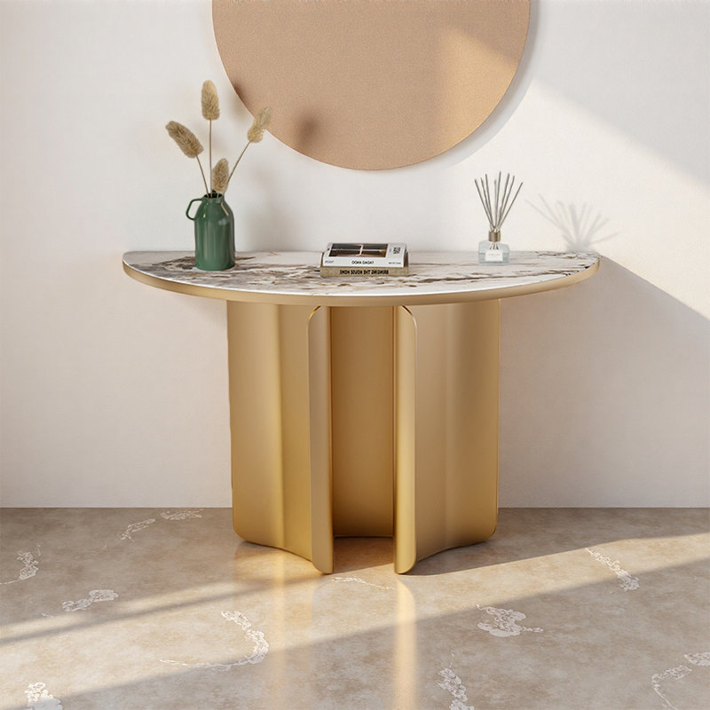 Console demi-cercle en pierre frittée moderne, H 33,46 po x l 59,06 po x P 15,75 po