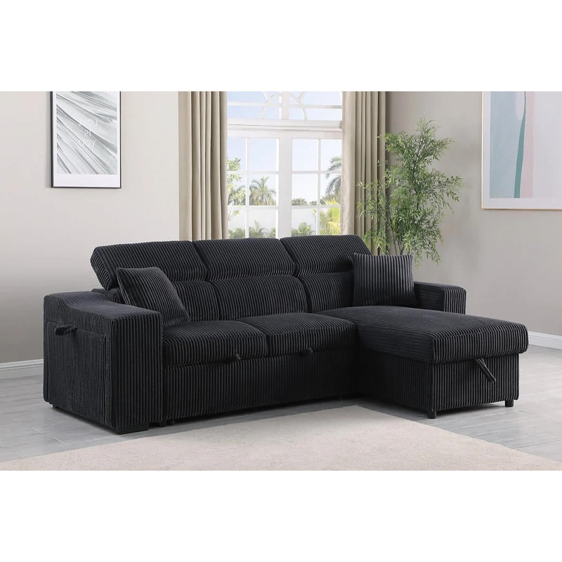 Ryzer Upholstered L-Shaped Sectional, Black Fabric