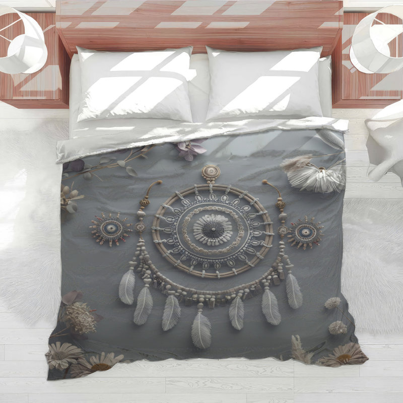 Édredon attrayant avec plumes Boho, Grand lit