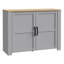 Farmhouse style cupboard with 2 doors, living room, bedroom, engineered wood, grey/warm oak decor, 116.4 cm W x 87 cm H x 42 cm D