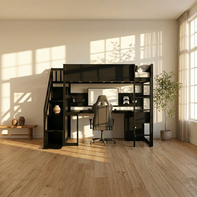 Lit mezzanine avec bureau et rangement Eswood Collection l 42,1 po x P 95,7 po x H 71,3 po