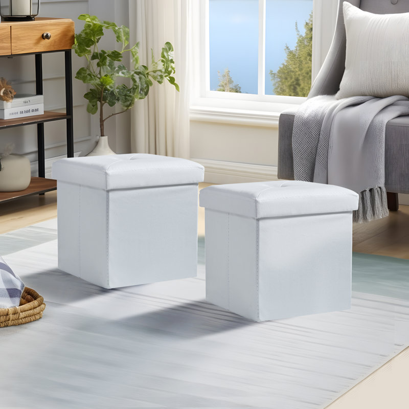 Repose-pieds en cuir Hattiesville, Similicuir blanc