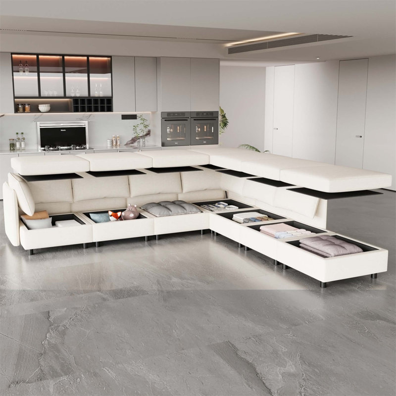 Canapé modulaire modulaire avec rangement pour le salon, Tissu beige