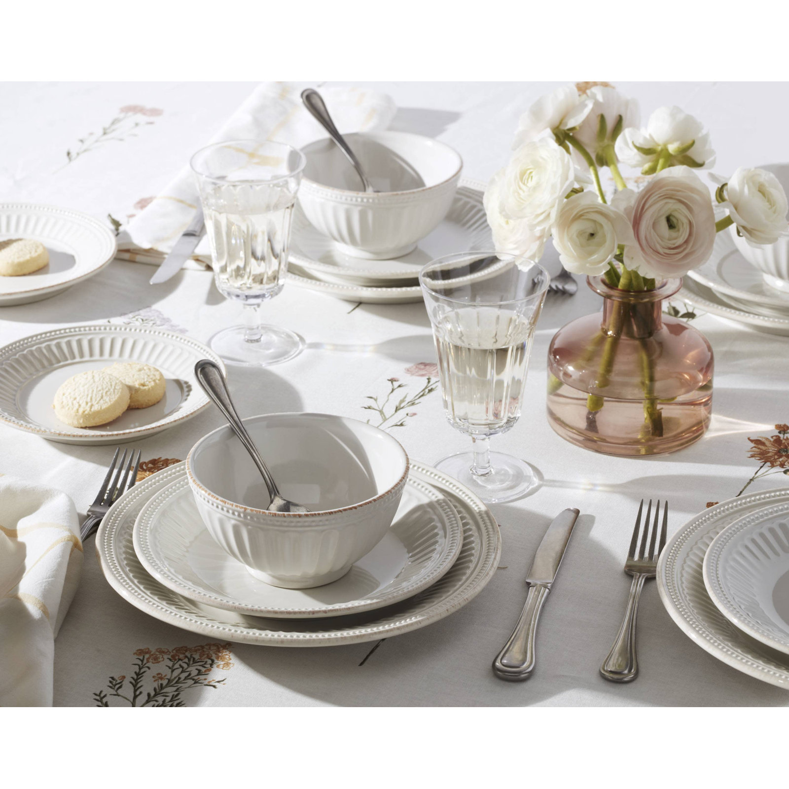 French Perle Groove Dinnerware, White