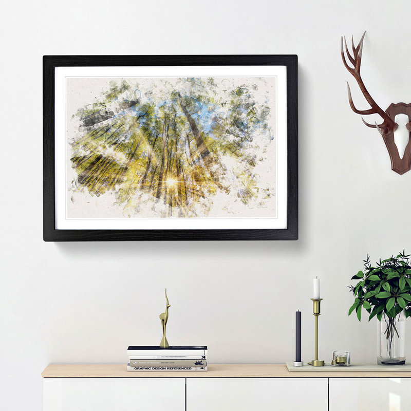 Sunrays Through the Forest - Picture Frame Graphic Art Print, 62cm H x 87cm W x 2cm D, Black Framed