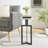 Black Metal Sculptural Pedestal & Faux Stone Tabletop Accent End Table