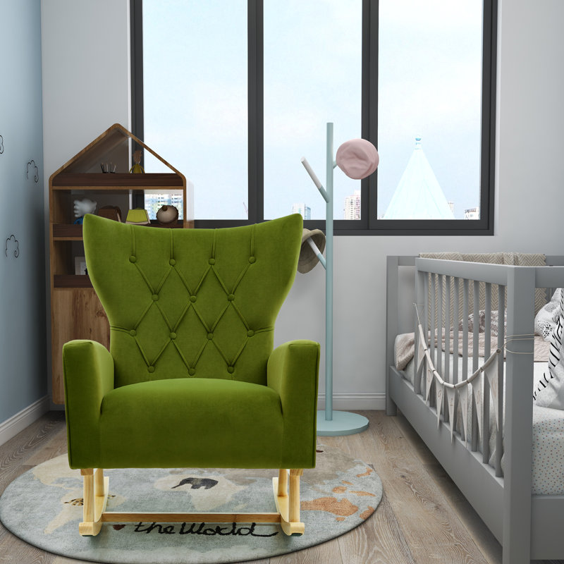 Chaise berçante Jahsun, Velours vert olive
