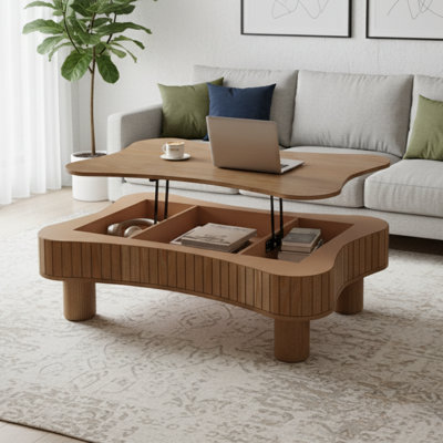 Table basse à plateau relevable avec panneau cannelé Endin