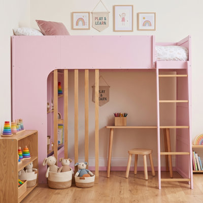 Lit mezzanine pour enfants avec tablettes intégrées et tiroir de rangement, conception bicolore, chambre d'adolescent moderne