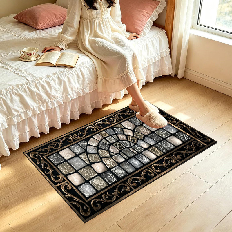  Tapis d'entrée antidérapant pour l'extérieur, 24 po x 36 po, pierre décorative, Ornate stone decorative, 24"x36"