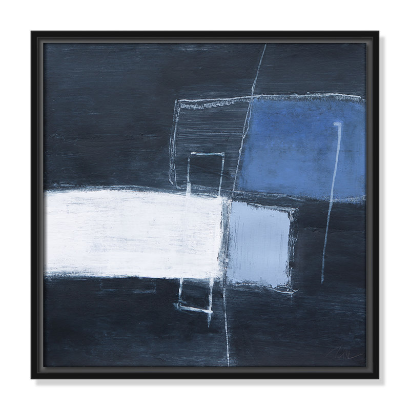 Collection Luxe Slate Blue «Luxe Slate Blue - Square Version» par Casa Fine Arts, Cadre flottant noir, H 17,5 po x l 17,5 po