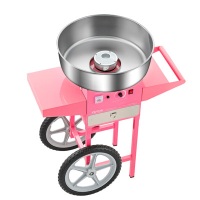 Machine à barbe à papa électrique avec chariot, 1000 W, usage professionnel, bol en acier inoxydable de 52 cm, cuillère à sucre et tiroir inclus. Facile à utiliser. Parfait pour les anniversaires d'enfants et les fêtes de famille. Couleur : rose.