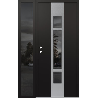 Diamant A9 droitier 48 po X 80 po Panneau d'entrée en verre argenté noir et noir à panneau avec porte d'entrée avant en verre à miroir