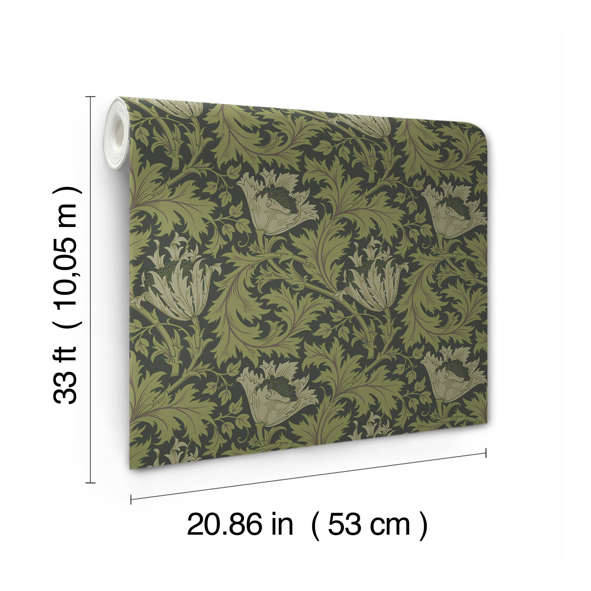 Anemone Floral Wallpaper, Dark Green