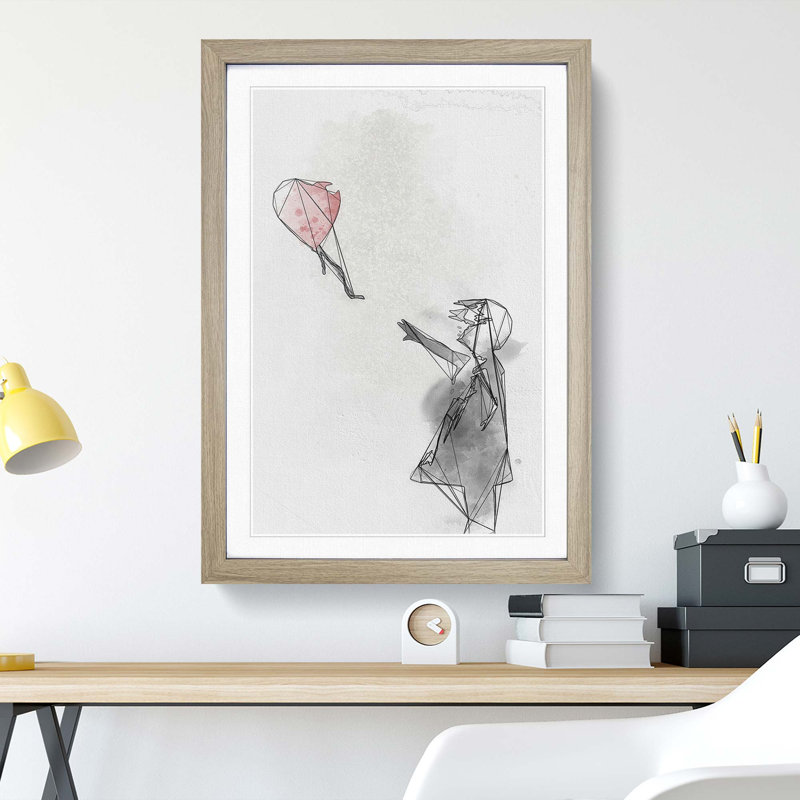 Red Balloon Girl in Abstract by Banksy - Picture Frame Graphic Art Print, Oak Framed, 87cm H x 62cm W x 2cm D
