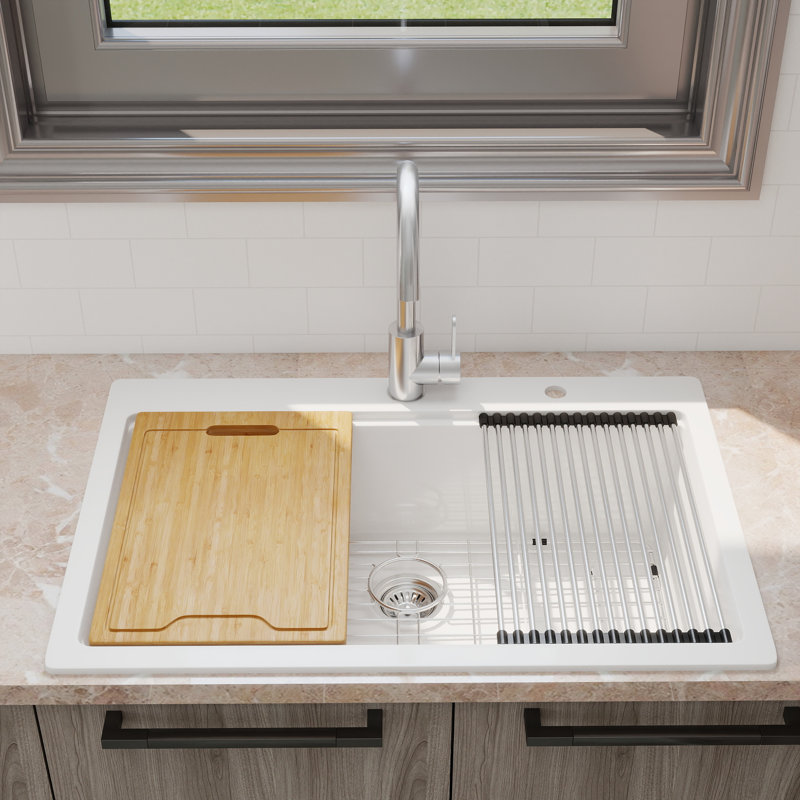 Évier de cuisine 30 po à poser en quartz composite avec accessoires