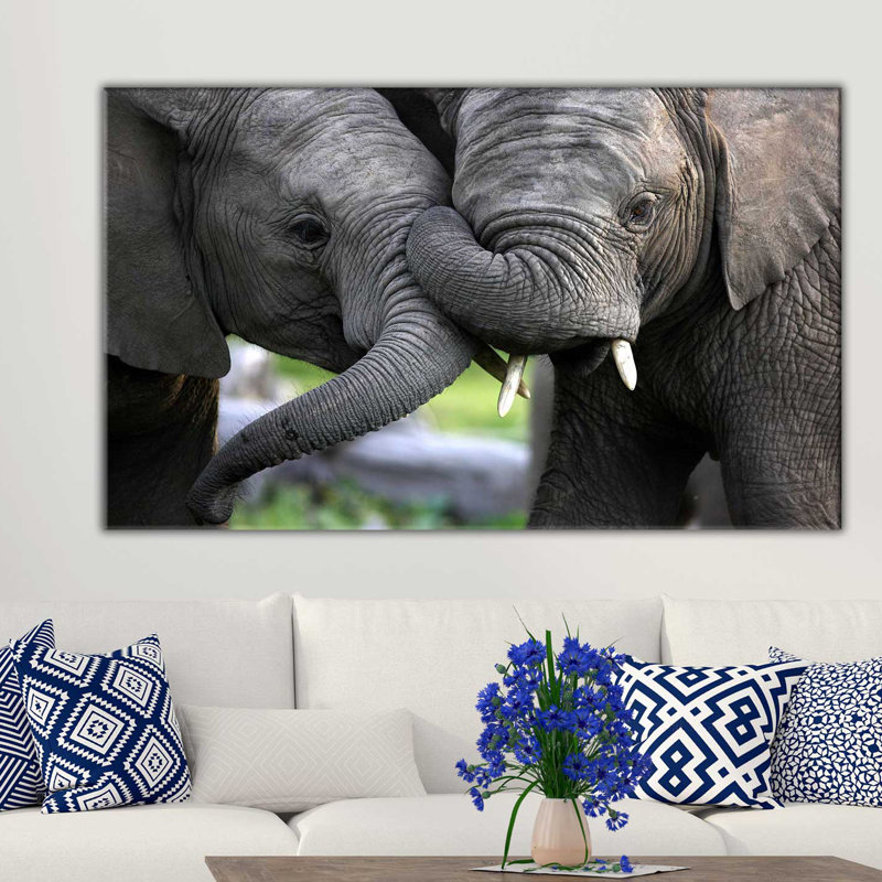 « baby éléphants », reproduction de photo sur toile tendue, H 18 po x l 30 po x P 1 po