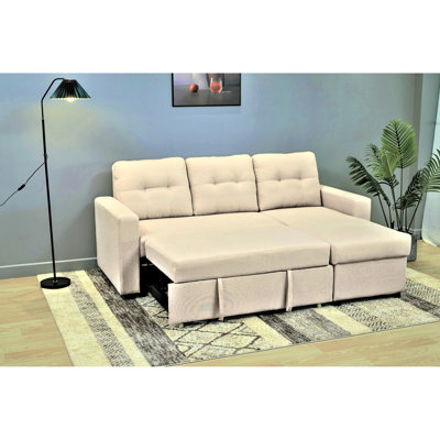 Canapé-lit d'angle beige, en forme de L, 3 places, pour les espaces
