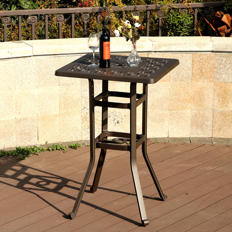 Caruthers Square Metal Outdoor Bistro Table With Umbrella Hole , 27.5'' in. W 27.5'' in. D