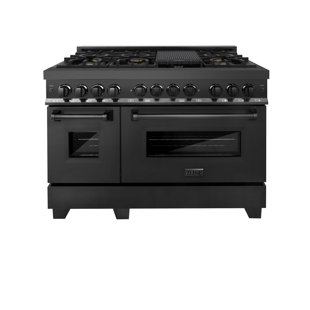 ZLINE 30 4.0 Cu. ft. Dual Fuel Range with GAS Stove and Electric Oven in Black Stainless Steel with Brass Burners (RAB-BR-30)