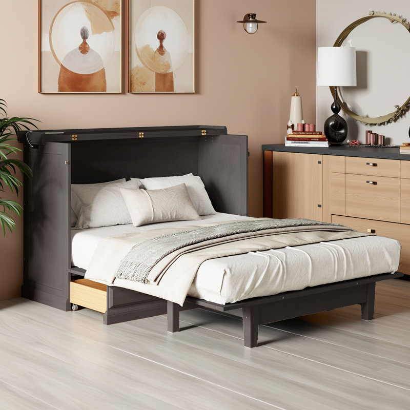 Armoire-lit escamotable Farmhouse, Lit double, Gris