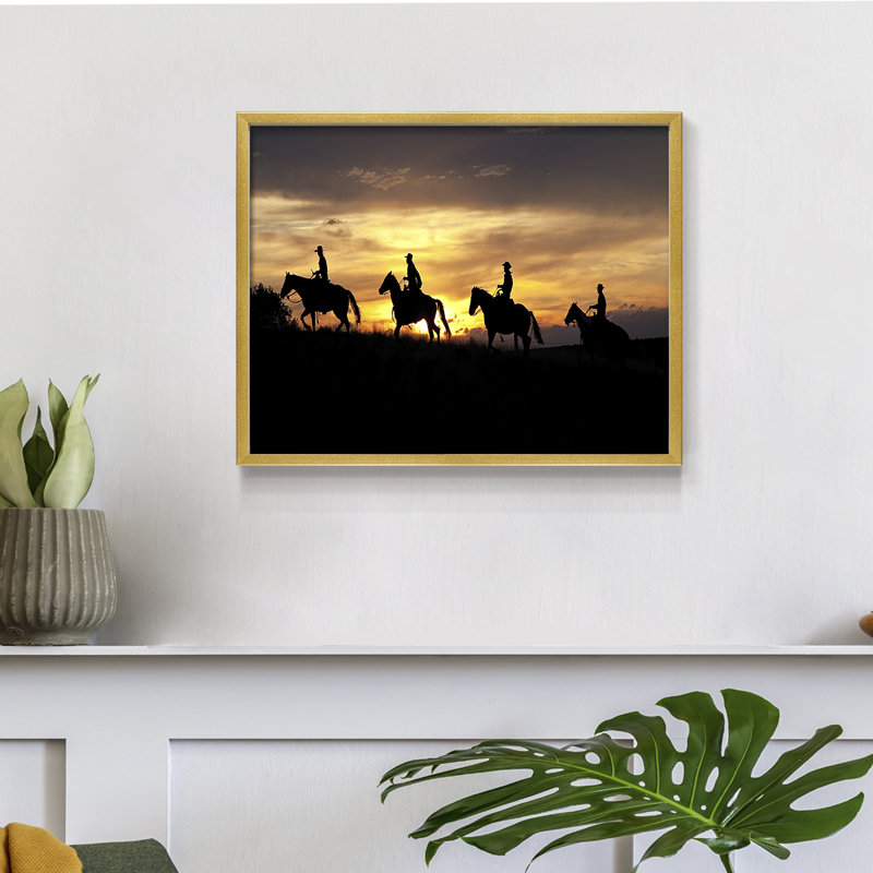 Sunset Cowboys -Framed Print - Restickable, 8" H x 10" W