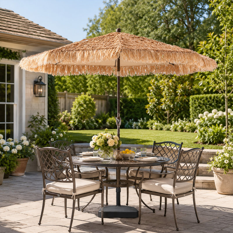 Parasol de marché au toit de chaume Casida, H 98,4 po x l 103 po x P 103 po