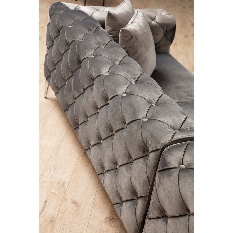 Modern Corner Sofa with Metal Legs, Anthracite Fabric, 122.0 x 27.6 x 106.3 inches | Beech Wood & Chipboard Frame, 100% Polyester, 6 Included Pillows, Removable Covers, Portable Cushions | Stylish & Comfortable Living Room Furniture