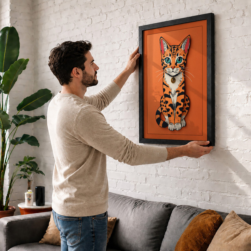 Tabby's Gaze Modern - Framed Print, A2 - 59.4 x 42.0 cm, White