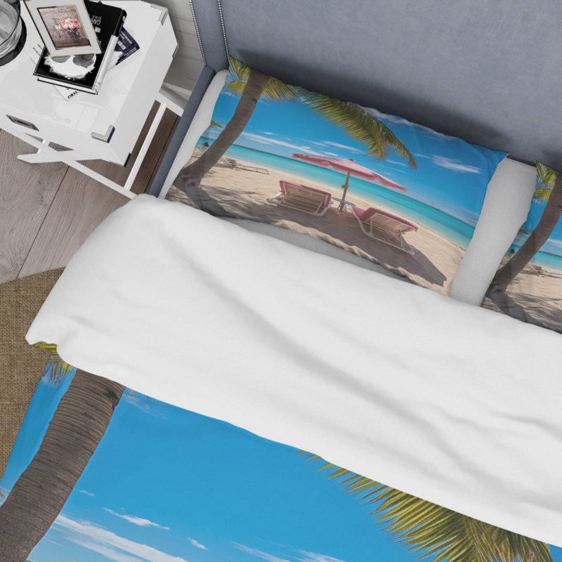 Ensemble de housse de couette en microfibre / polyester Beach Pink Chairs Beach