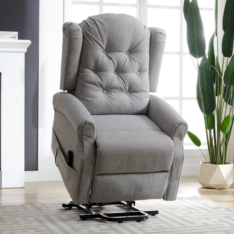 Aagand Upholstered Heated Massage Chair, Light Grey Polyester Twill