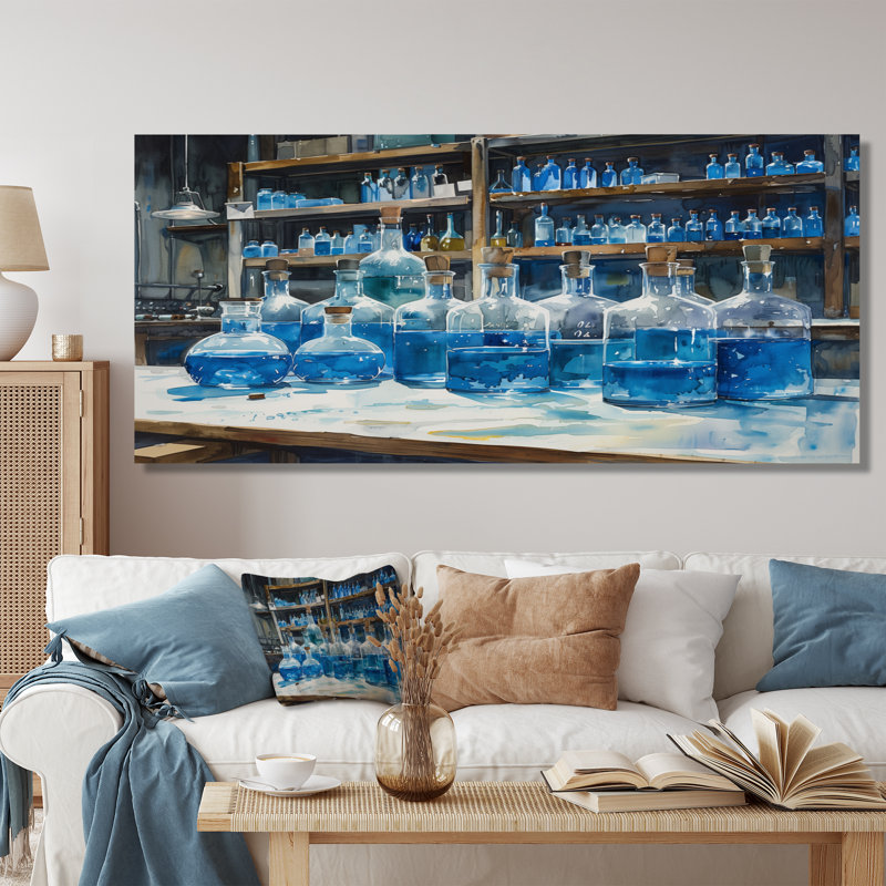 Art mural bleu et bleu synthétique - Laboratories, Toile tendue, 16" H x 32" W