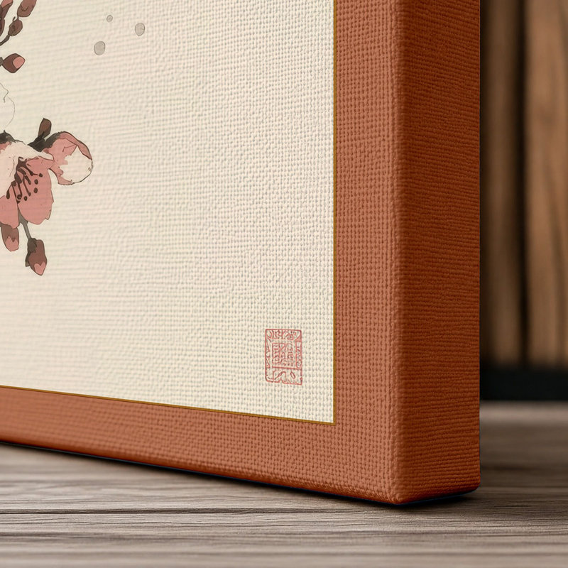 Moonlit Cherry Blossom Japandi - Wrapped Canvas, 18x12 - 45.7 x 30.5 cm, Terracotta Border