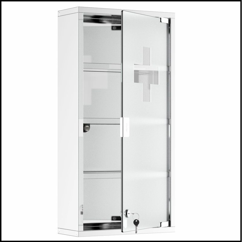 Armoire à pharmacie murale avec serrure et tablettes à 4 niveaux, rangement sécuritaire pour articles médicaux essentiels et fournitures de premiers soins