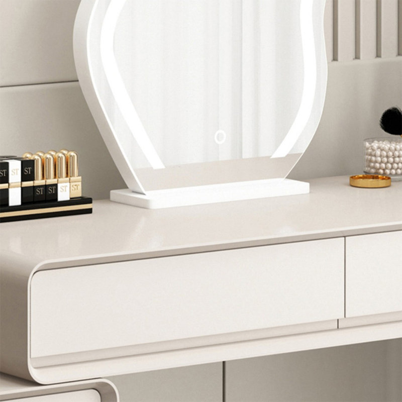 Coiffeuse de maquillage avec miroir lumineux, 8 tiroirs, prise de courant
