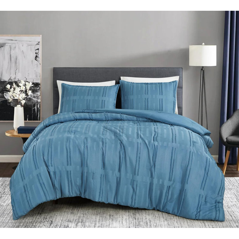 Carter Geometric Waffle Textured Clip Jacquard Comforter Set, Queen Comforter + 2 Standard Shams