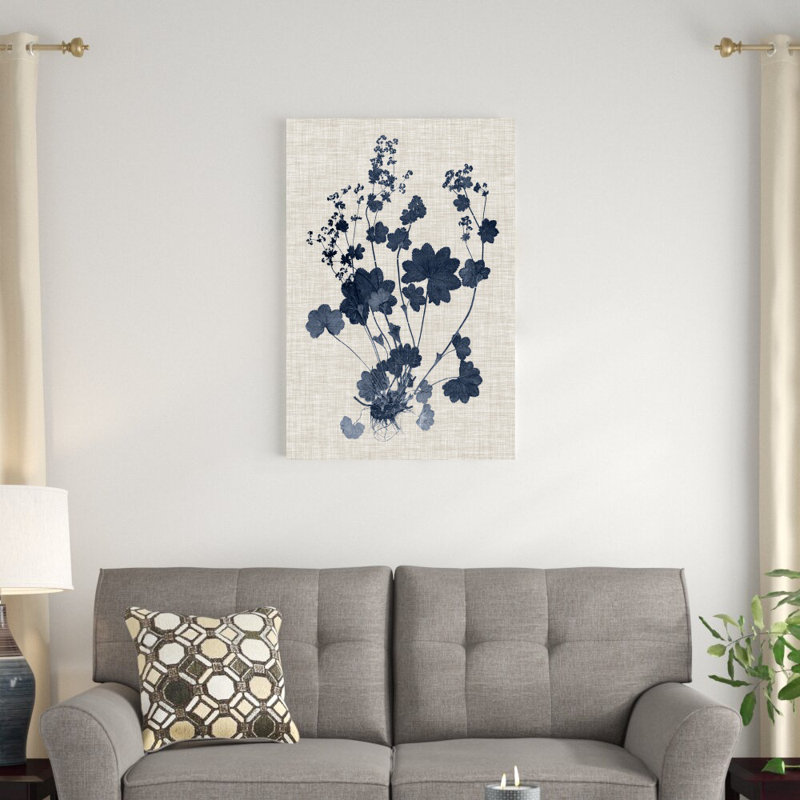 Bleu marine et feuilles de lin II, H 36 po x l 24 po