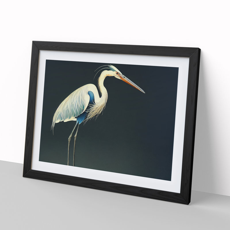 Heron Bird Vol.3 - Single Picture Frame Print, Black, 46cm H x 64cm W x 2cm D