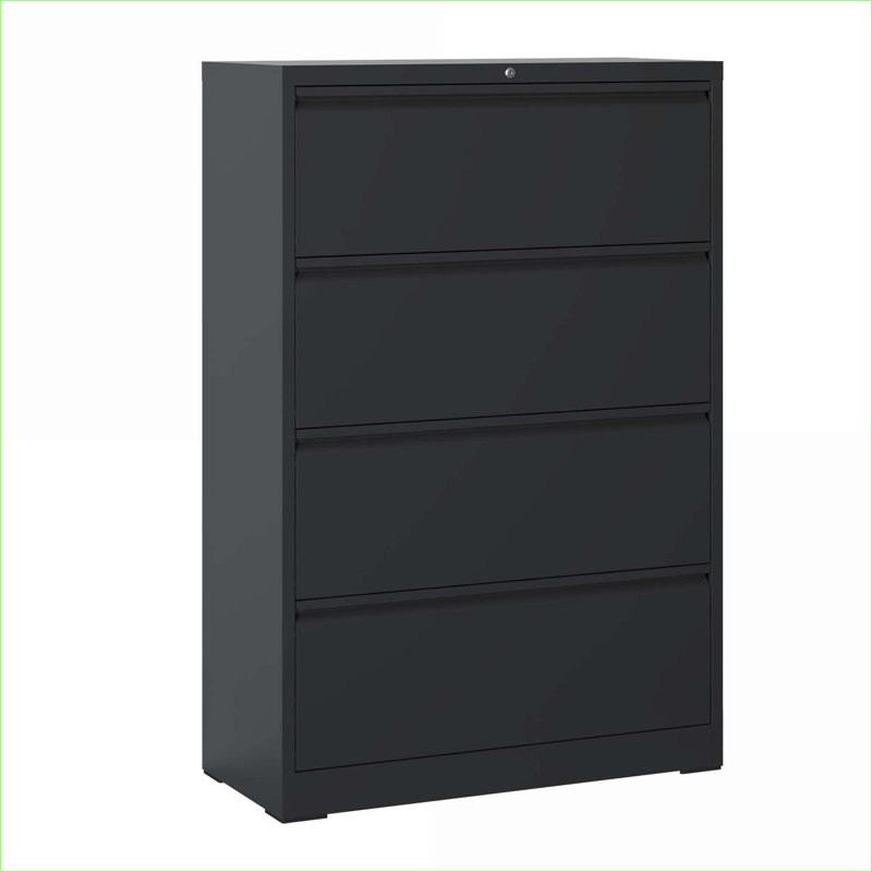 Armoires | Classeur latéral verrouillable à 4 tiroirs, convient aux formats légal / lettre / A4 / F4, acier noir | Moderne | Bureau