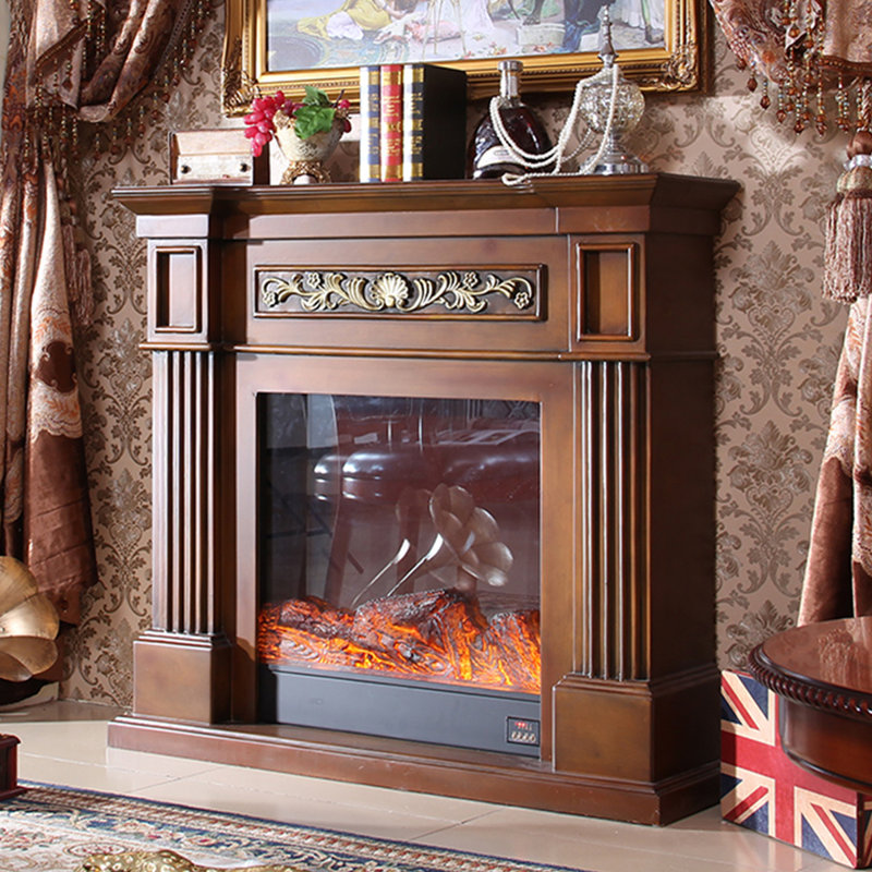 Walnut Solid Wood Electric Fireplace