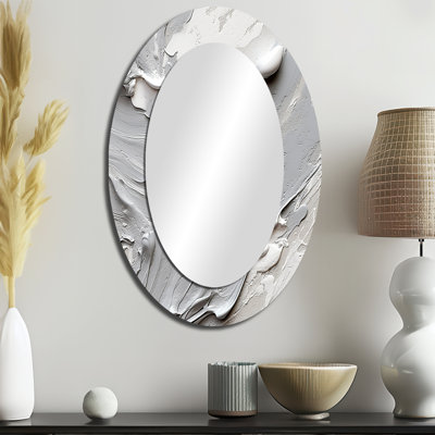 Grey And Cream Harmony In Chaos I - Modern Oval Wall Mirror