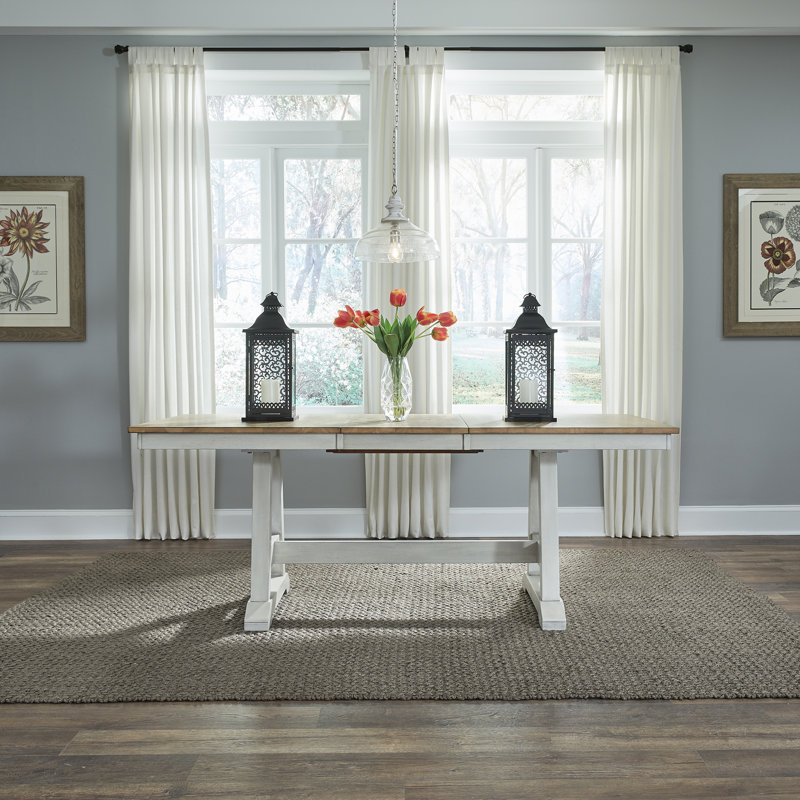  Keswick Trestle Dining Table w/ 18" Leaf, White