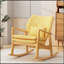 Chaise berçante élégante en bois massif avec coussin en lin jaune